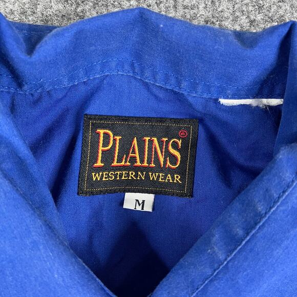 Plains Western Wear Shirt Mens Medium Blue Solid Pearl Snap Short Sleeve - Picture 3 of 7